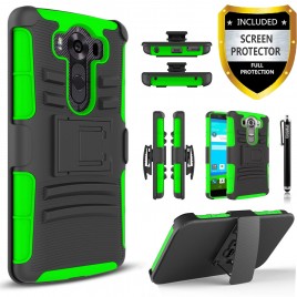 LG V10 Case, Dual Layers [Combo Holster] Case And Built-In Kickstand Bundled with [Premium Screen Protector] Hybird Shockproof And Circlemalls Stylus Pen (Green)